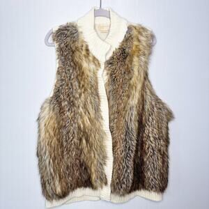 Michael Michael Kors Faux Fur Vest Size‎ 1X Wool Blend Chucky Knit Snap Front